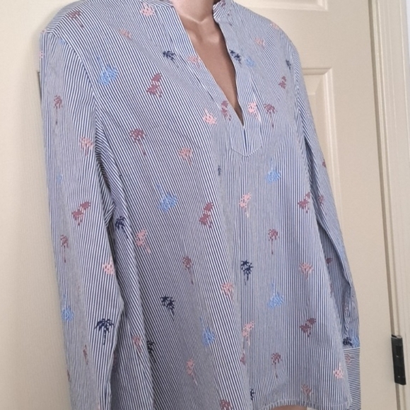 Bonobos Blue Palm Party Stripe Pegasus Pullover Shirt Blouse Size Medium - Picture 6 of 9